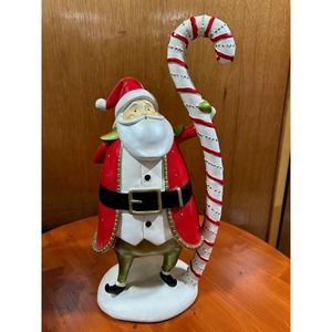 23" Tall  Resin Santa with Candy Cane Staff